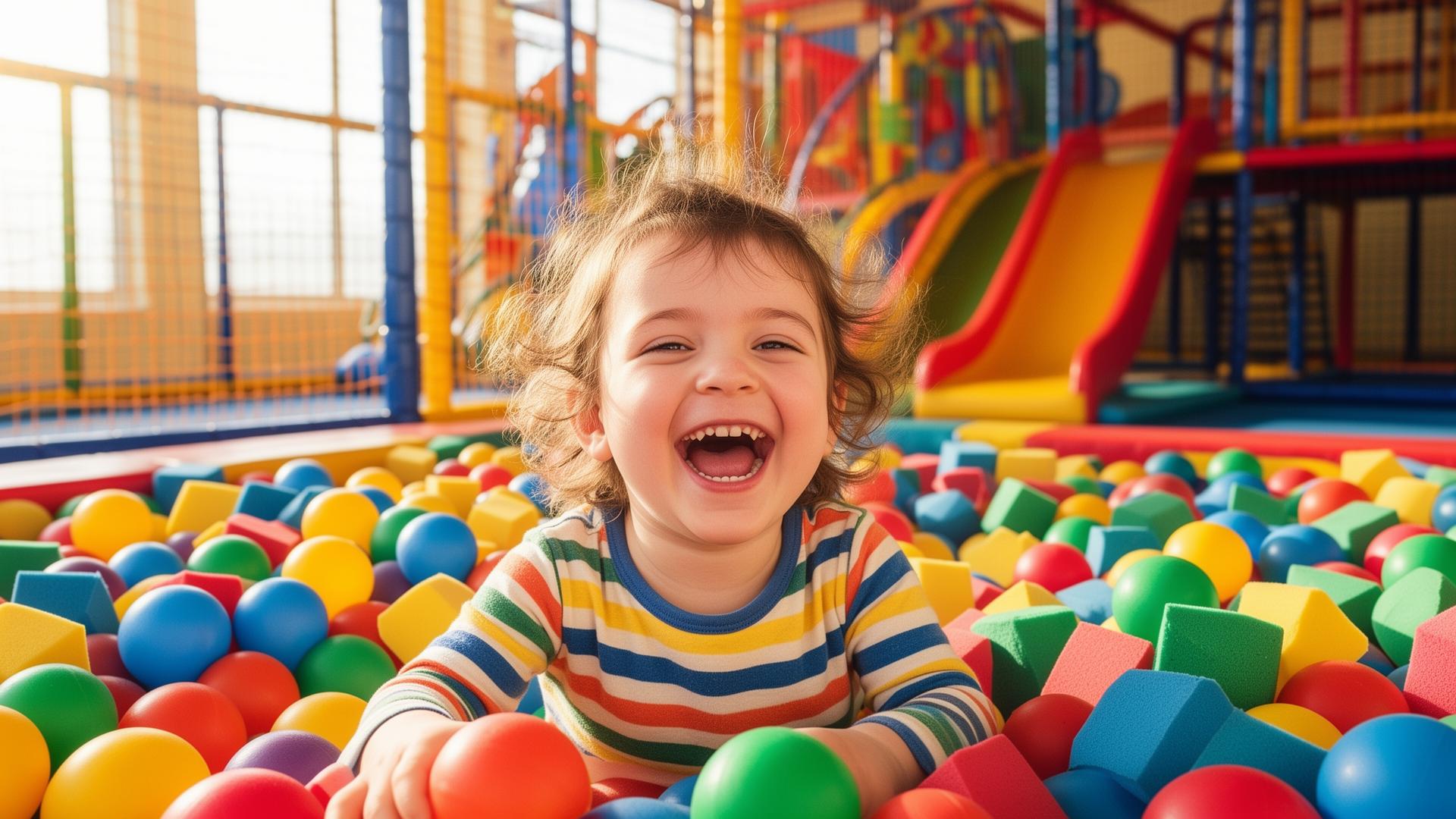 Crianças brincando em área kids colorida de restaurante
